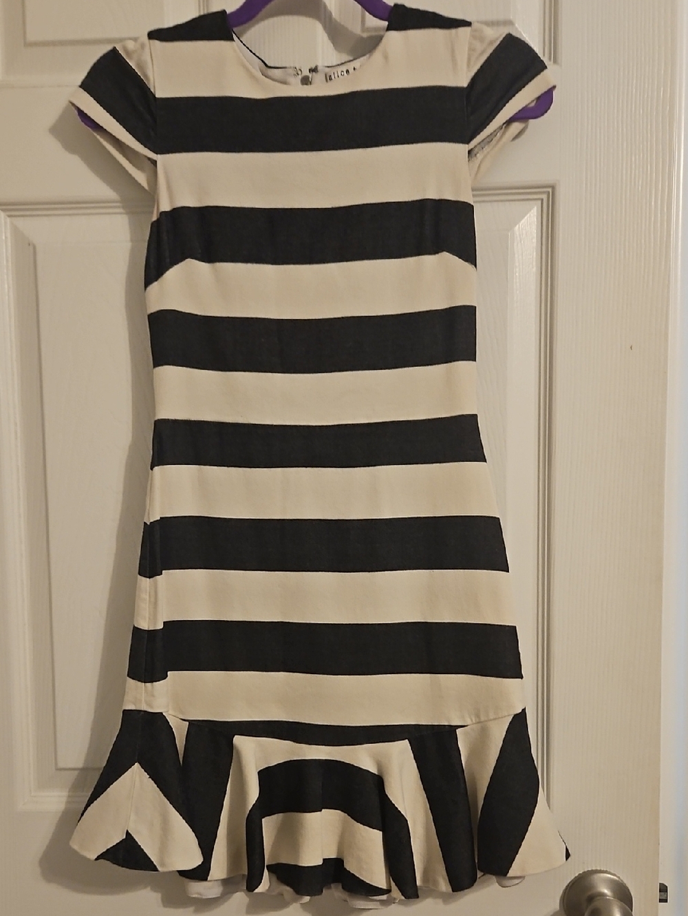 Alice + Olivia Black and White Striped Ruffle-Hem Mini Dress